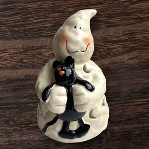 Honey & Me Ghost Candle Holder Figurine Black Cat 2004 Vintage Halloween Cute!